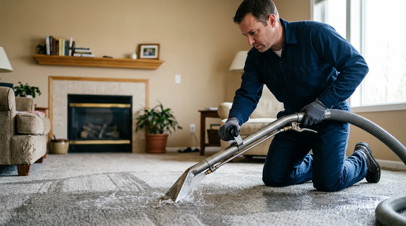 Water damage restoration technician working near Bethel, PA